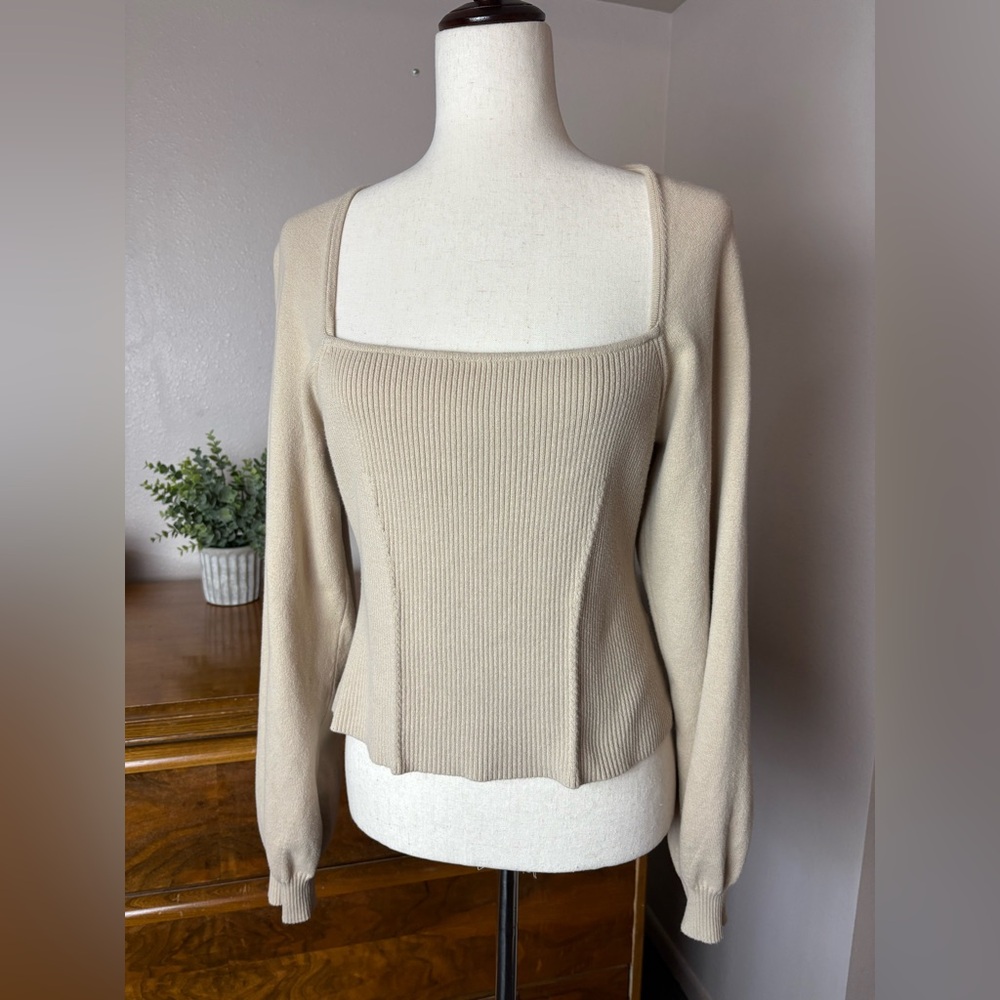 MELROSE AND MARKET Blouson Sleeve, 
Corset Sweater in Beige size M